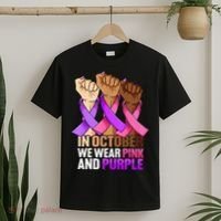 Breast Cancer Domestic Violence Awareness Pink Purple Ribbon T-Shirt thumb 2