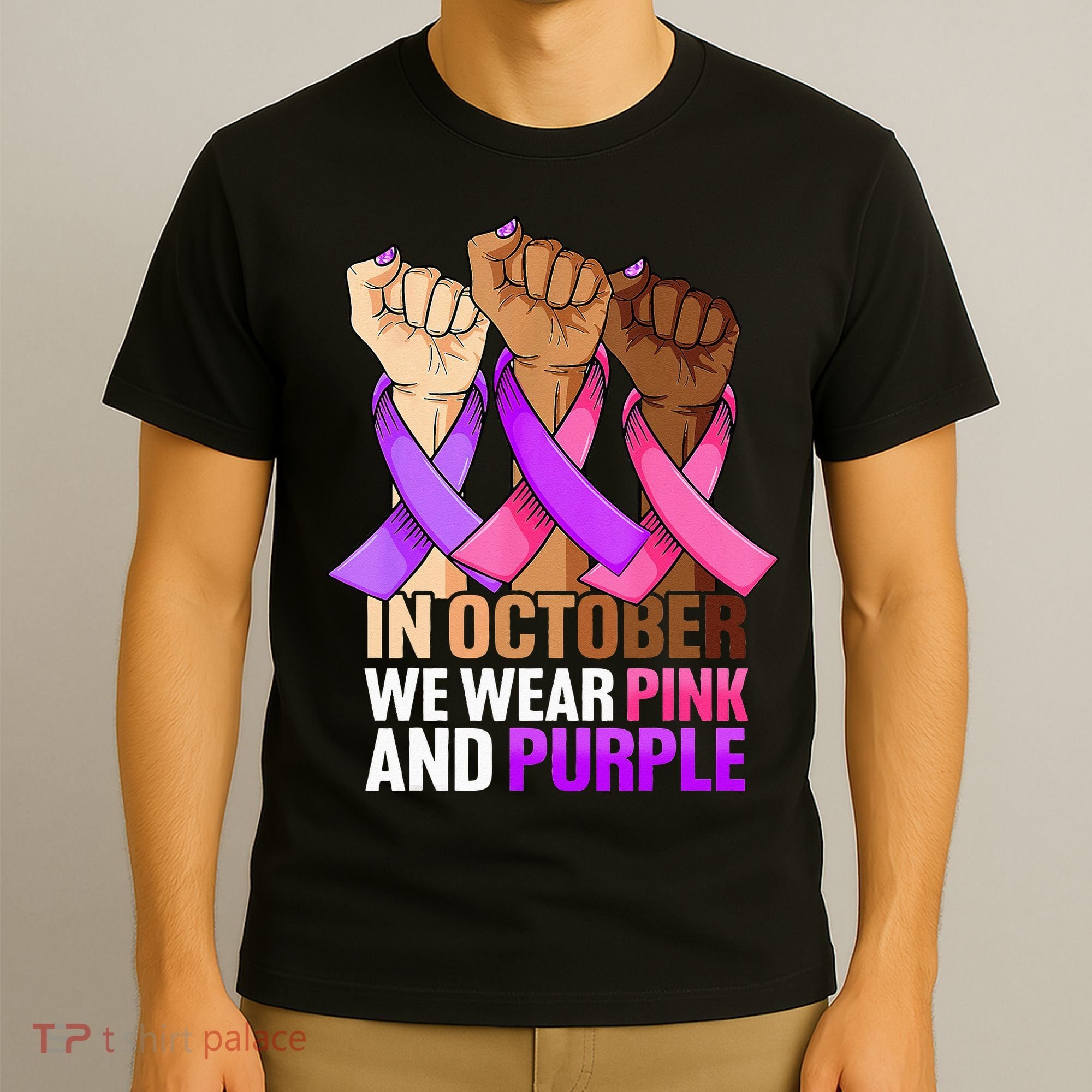 Breast Cancer Domestic Violence Awareness Pink Purple Ribbon T-Shirt