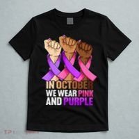 Breast Cancer Domestic Violence Awareness Pink Purple Ribbon T-Shirt thumb 5