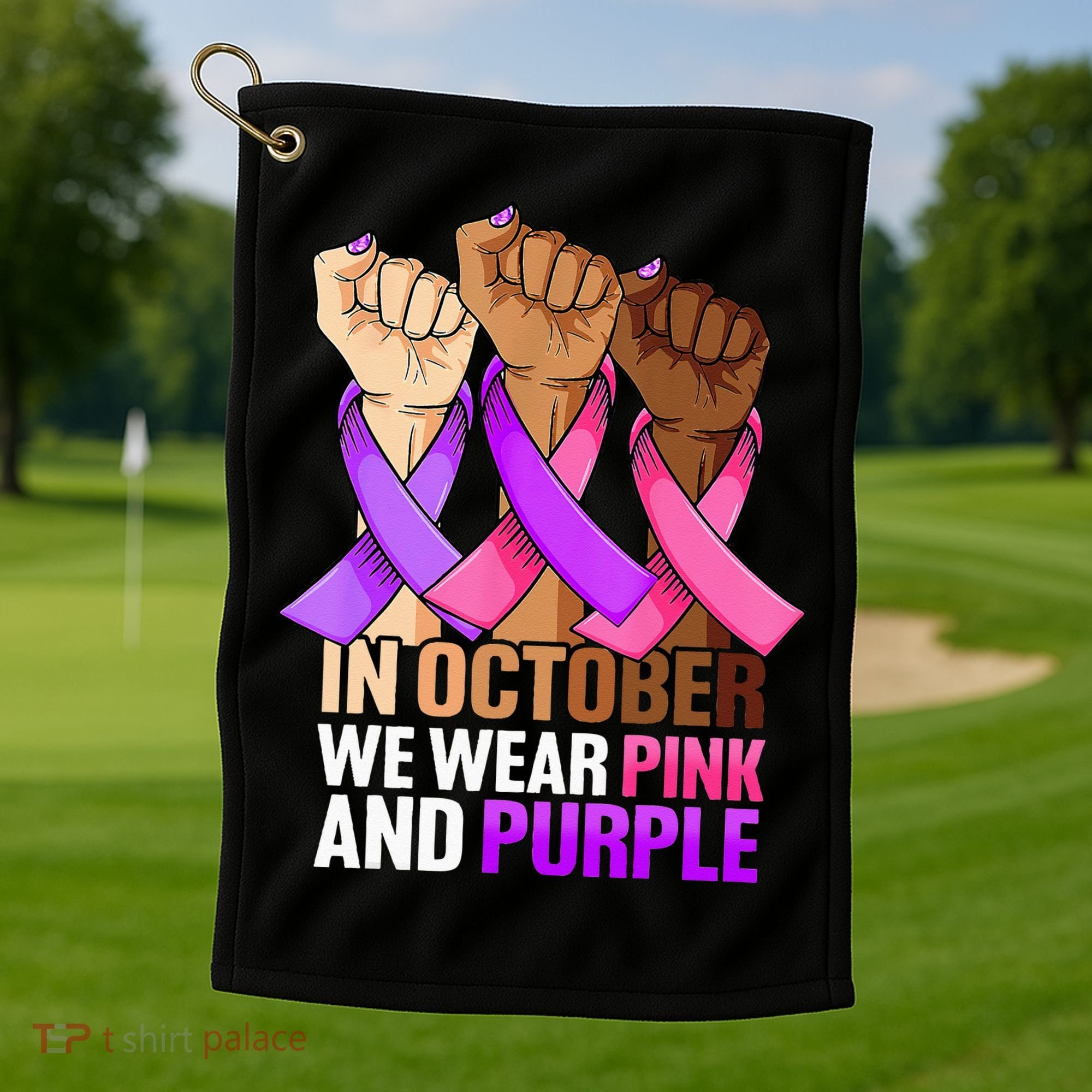 Breast Cancer Domestic Violence Awareness Pink Purple Ribbon Golf Towel