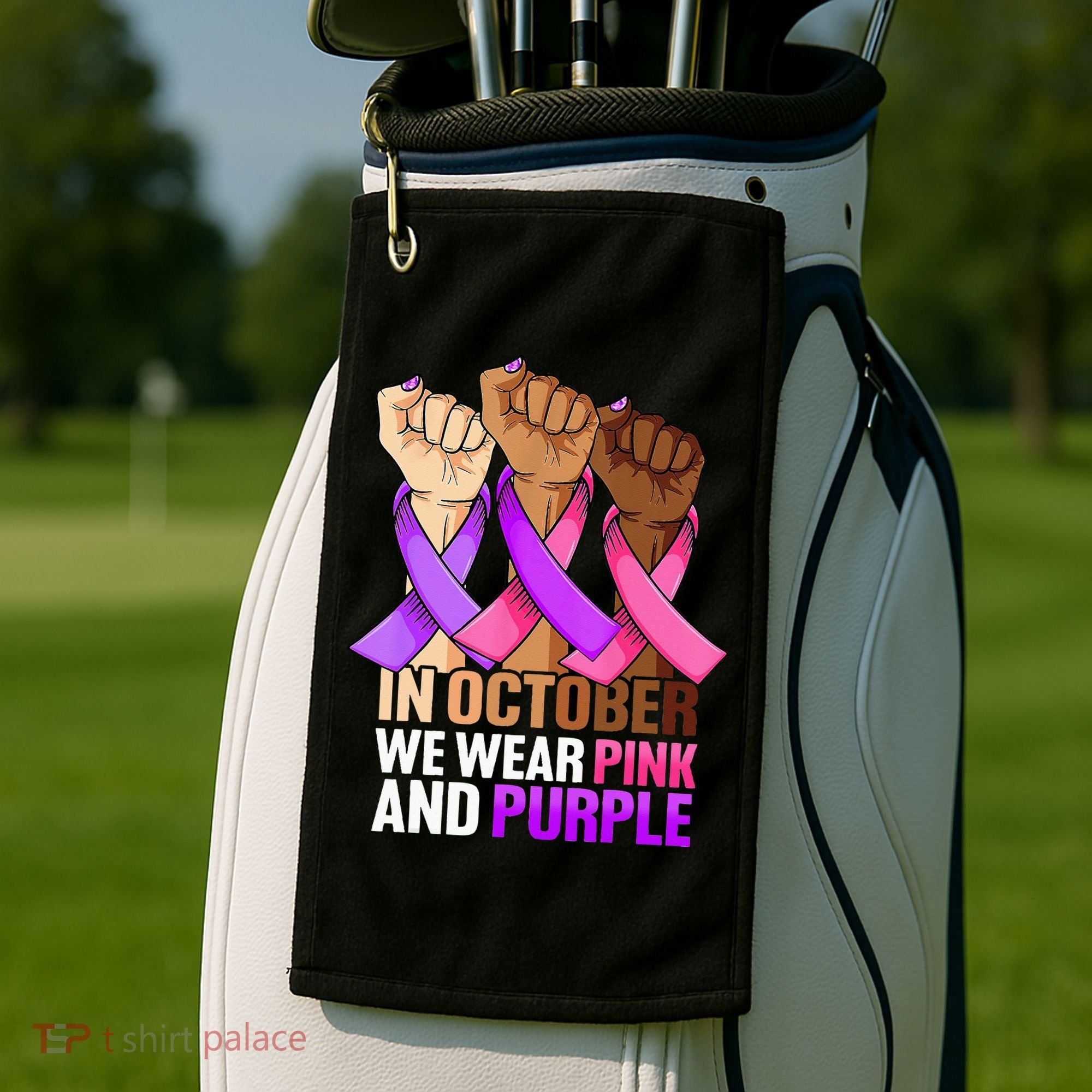 Breast Cancer Domestic Violence Awareness Pink Purple Ribbon Golf Towel