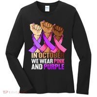 Breast Cancer Domestic Violence Awareness Pink Purple Ribbon Women's Long Sleeve Shirt thumb 0