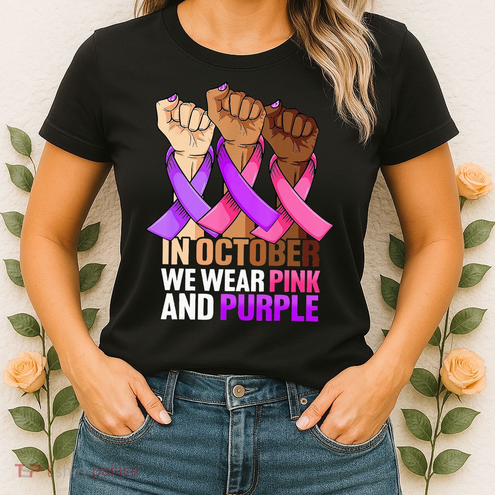 Breast Cancer Domestic Violence Awareness Pink Purple Ribbon Women's T-Shirt