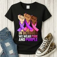 Breast Cancer Domestic Violence Awareness Pink Purple Ribbon Women's T-Shirt thumb 3