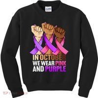 Breast Cancer Domestic Violence Awareness Pink Purple Ribbon Kids Sweatshirt thumb 0