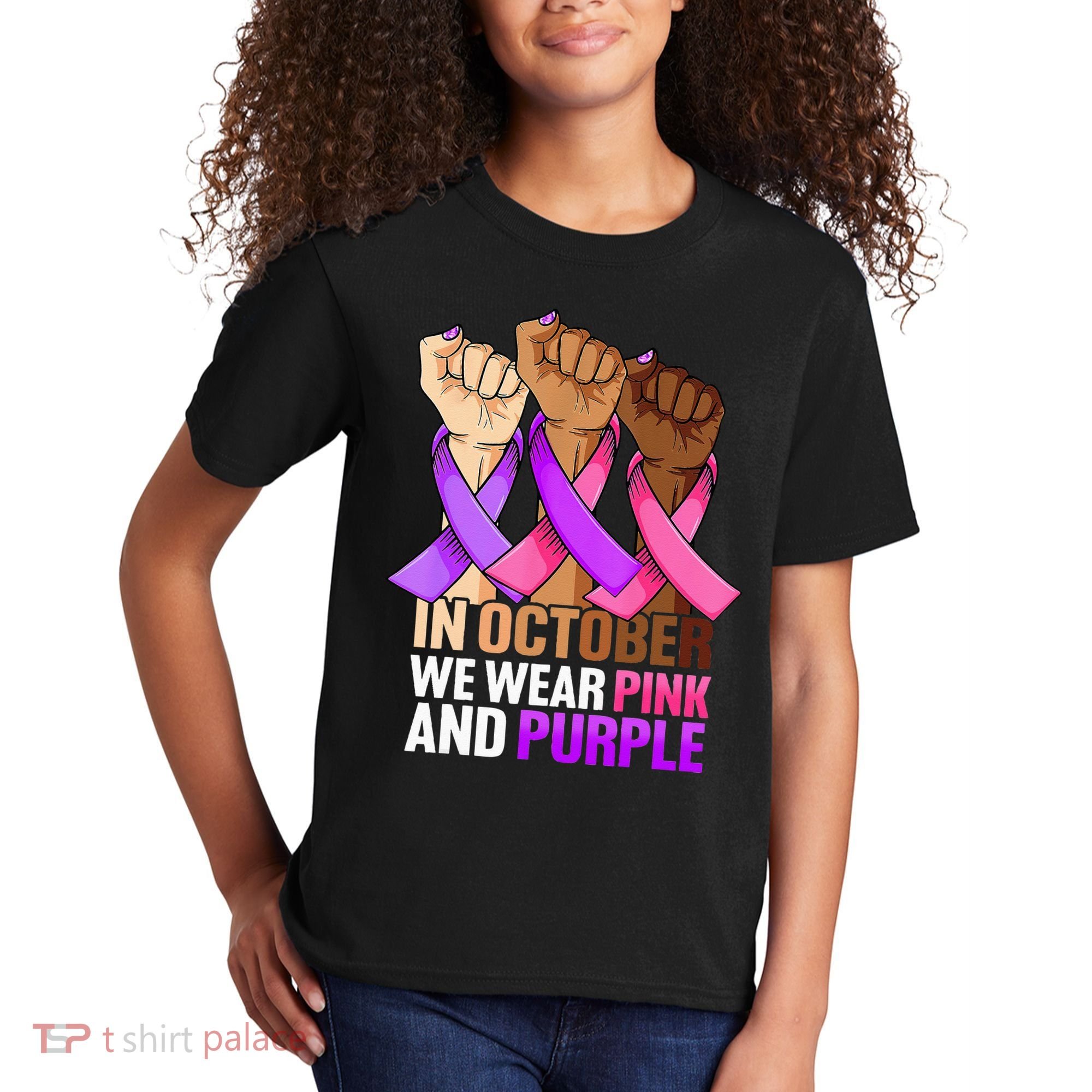 Breast Cancer Domestic Violence Awareness Pink Purple Ribbon Kids T-Shirt