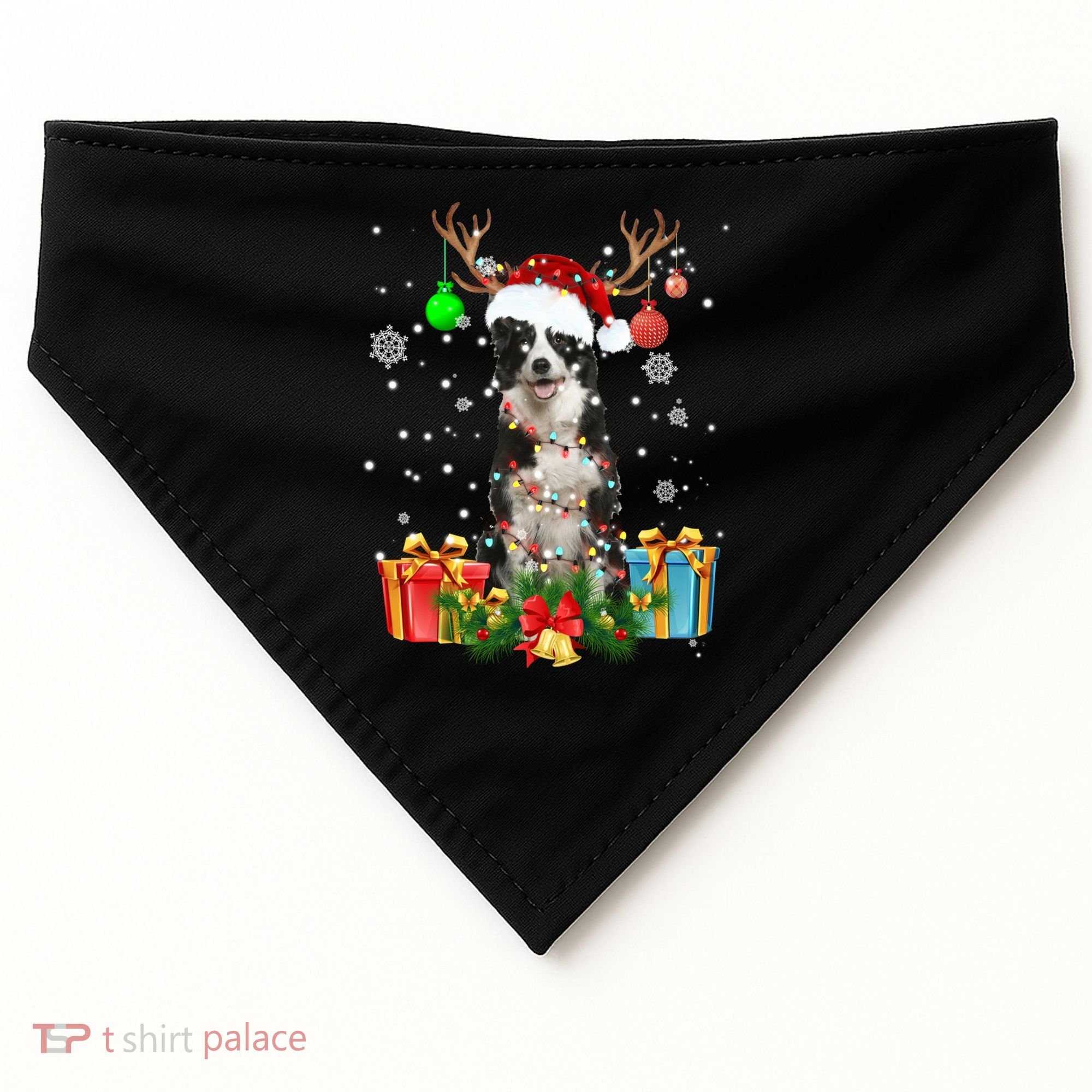 Border Collie Dog Tree Christmas Lights Ugly Xmas Sweater Gift USA-Made Doggie Bandana