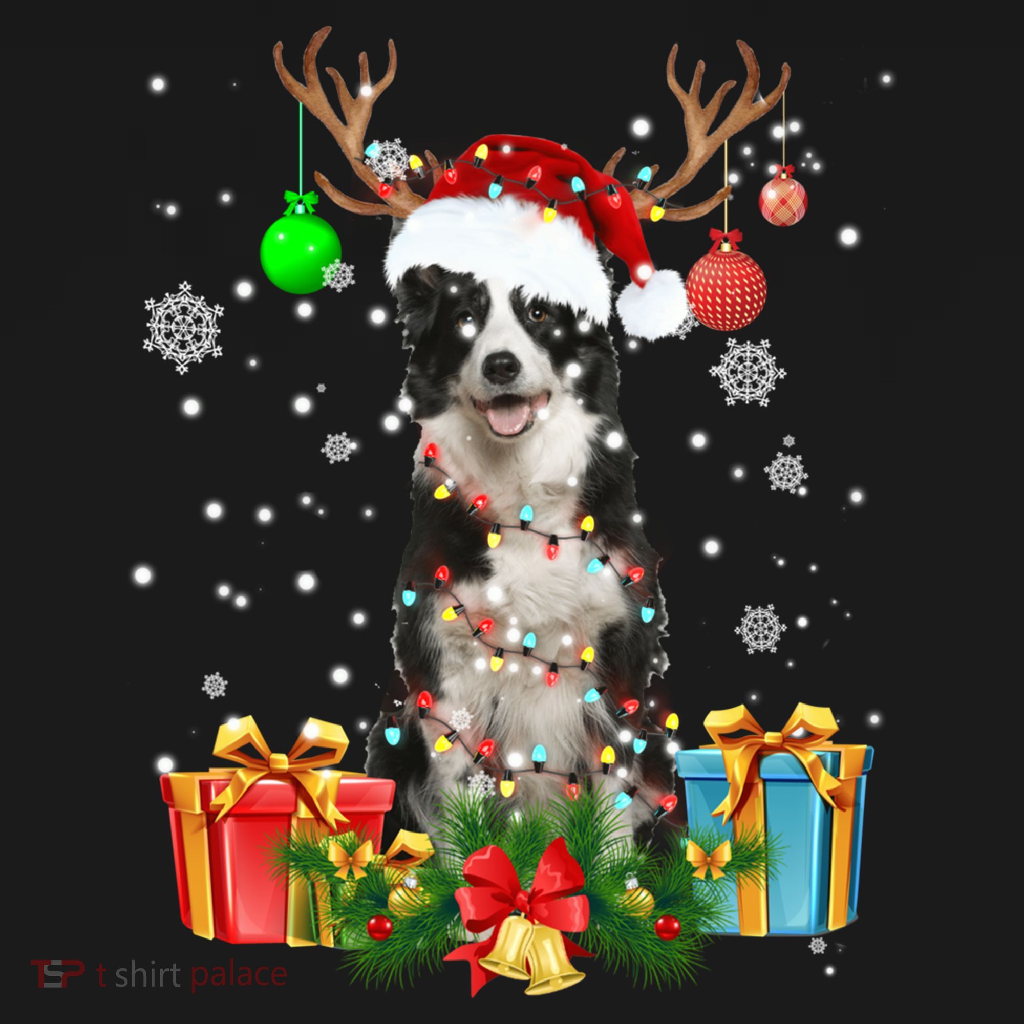 Border Collie Dog Tree Christmas Lights Ugly Xmas Sweater Gift USA-Made Doggie Bandana