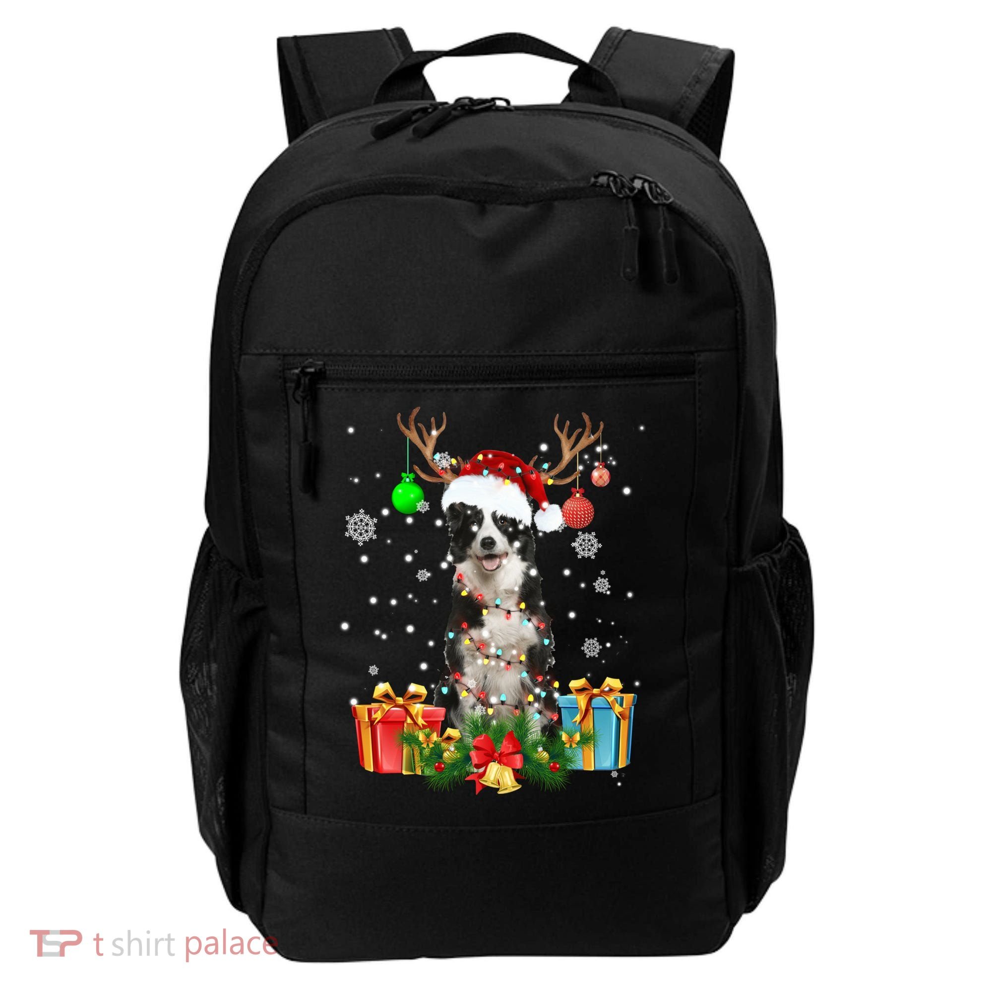 Border Collie Dog Tree Christmas Lights Ugly Xmas Sweater Gift Backpack