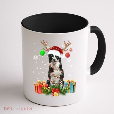 Border Collie Dog Tree Christmas Lights Ugly Xmas Sweater Gift Coffee Mug back