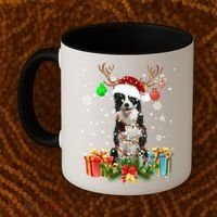 Border Collie Dog Tree Christmas Lights Ugly Xmas Sweater Gift Coffee Mug thumb 2