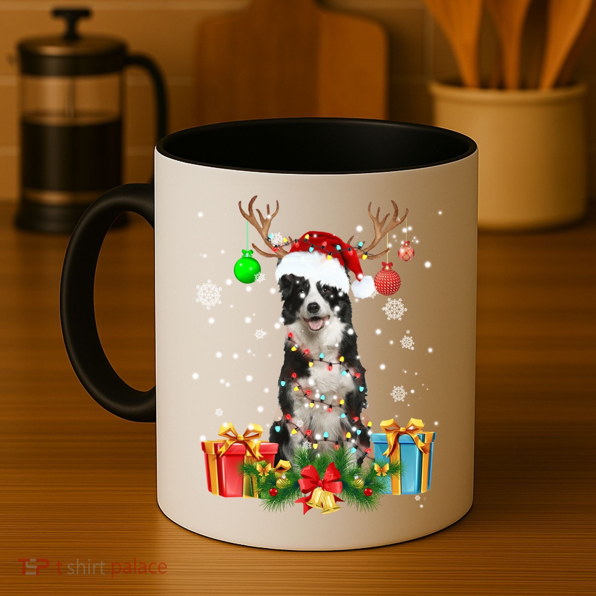 Border Collie Dog Tree Christmas Lights Ugly Xmas Sweater Gift Coffee Mug
