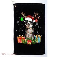 Border Collie Dog Tree Christmas Lights Ugly Xmas Sweater Gift Golf Towel thumb 0