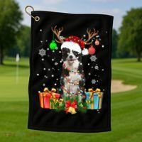 Border Collie Dog Tree Christmas Lights Ugly Xmas Sweater Gift Golf Towel thumb 1