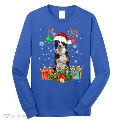 Border Collie Dog Tree Christmas Lights Ugly Xmas Sweater Gift Long Sleeve Shirt