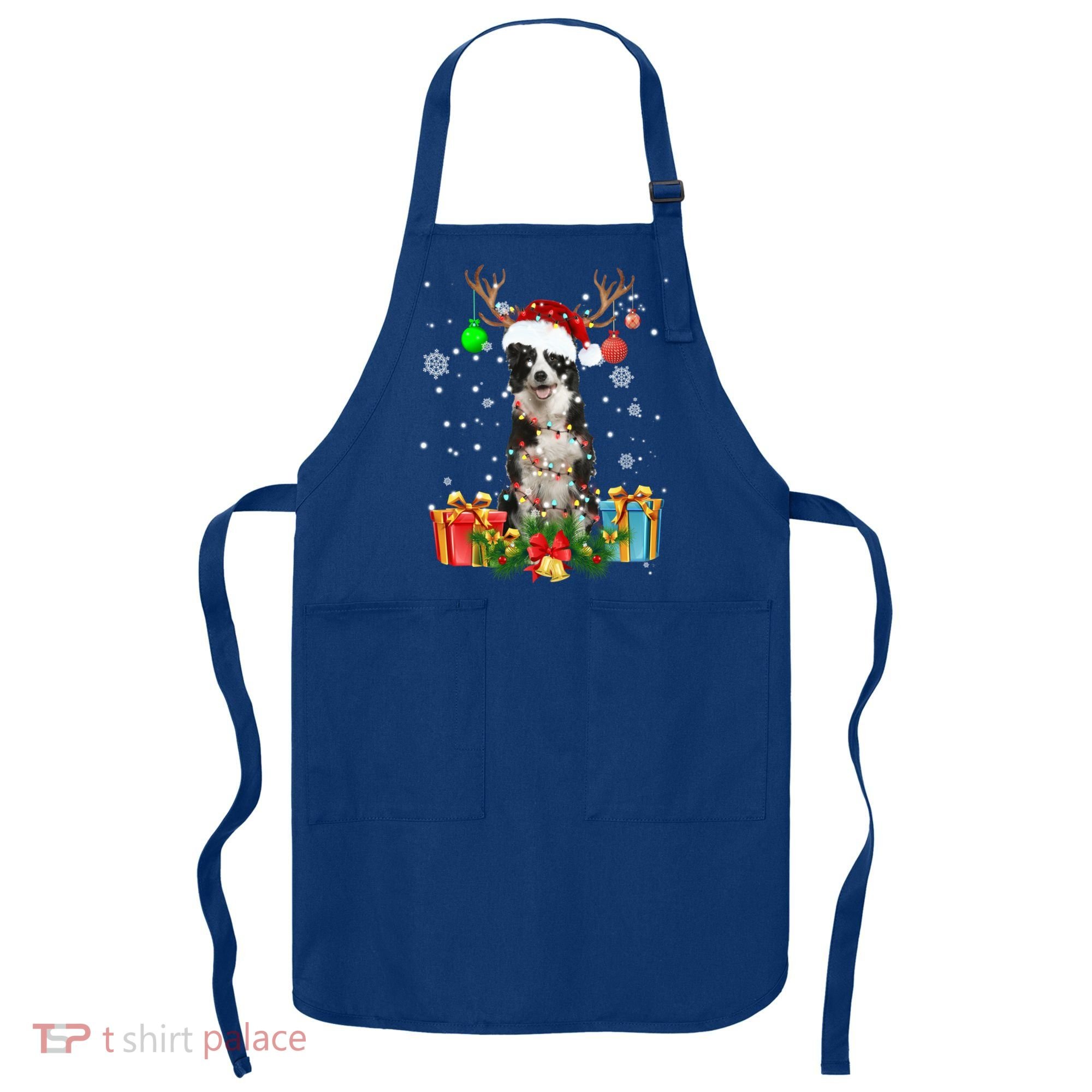 Border Collie Dog Tree Christmas Lights Ugly Xmas Sweater Gift Apron