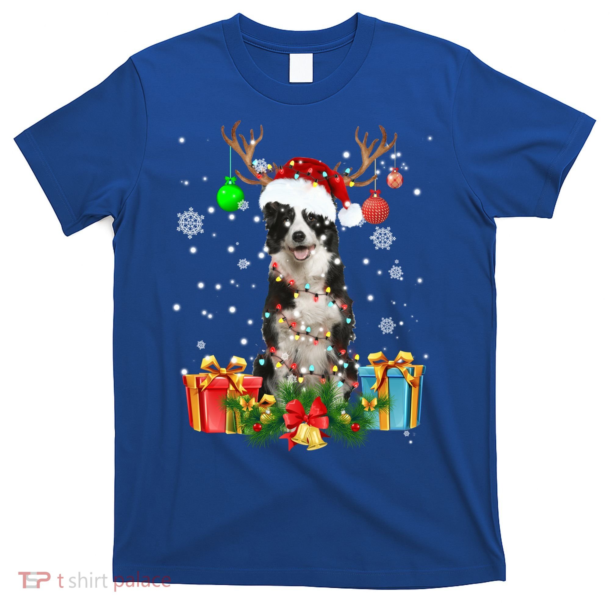 Border Collie Dog Tree Christmas Lights Ugly Xmas Sweater Gift T-Shirt
