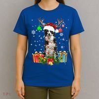 Border Collie Dog Tree Christmas Lights Ugly Xmas Sweater Gift T-Shirt thumb 4
