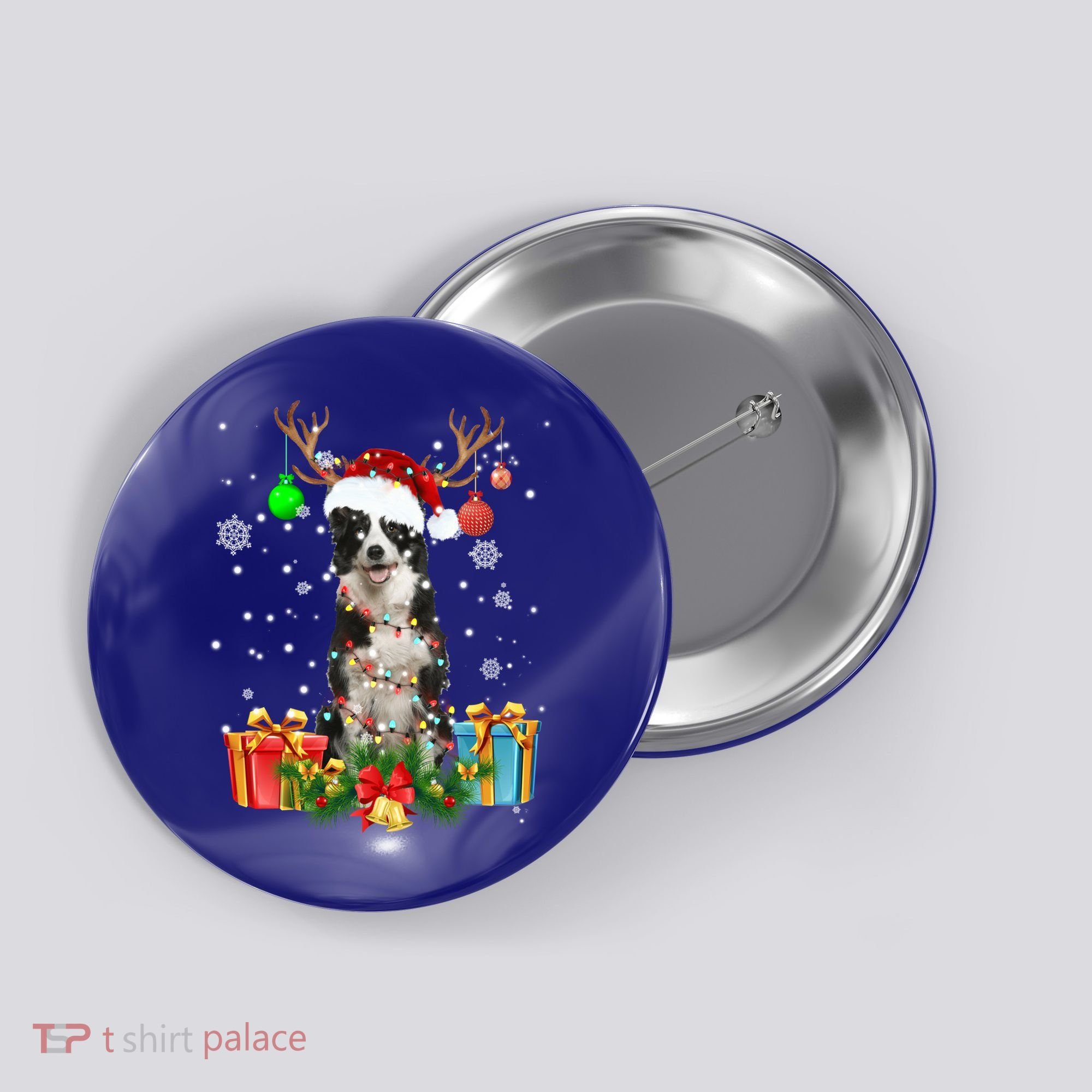Border Collie Dog Tree Christmas Lights Ugly Xmas Sweater Gift Button