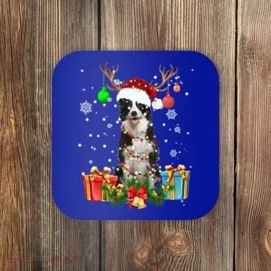 Border Collie Dog Tree Christmas Lights Ugly Xmas Sweater Gift Coaster