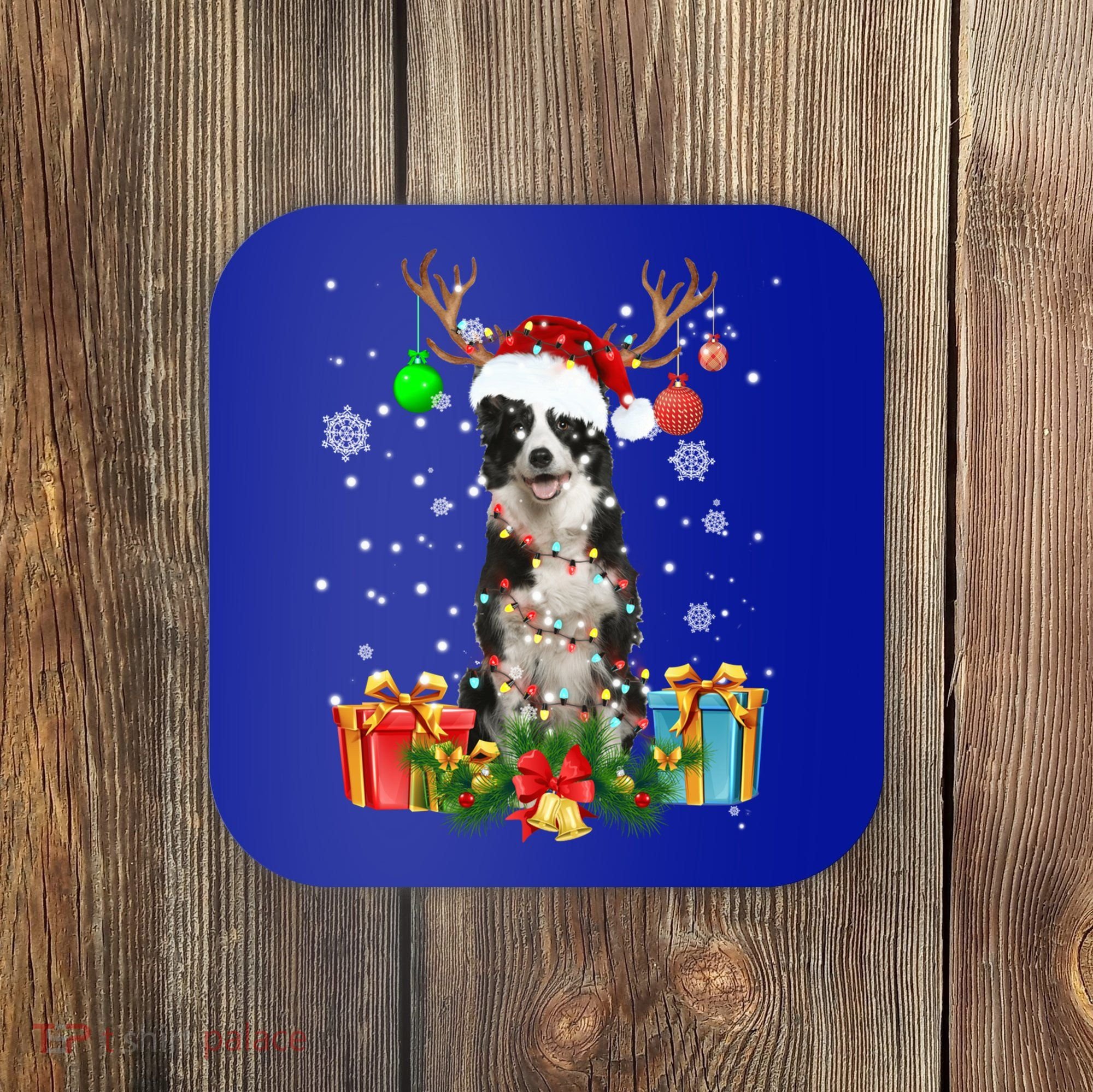 Border Collie Dog Tree Christmas Lights Ugly Xmas Sweater Gift Coaster