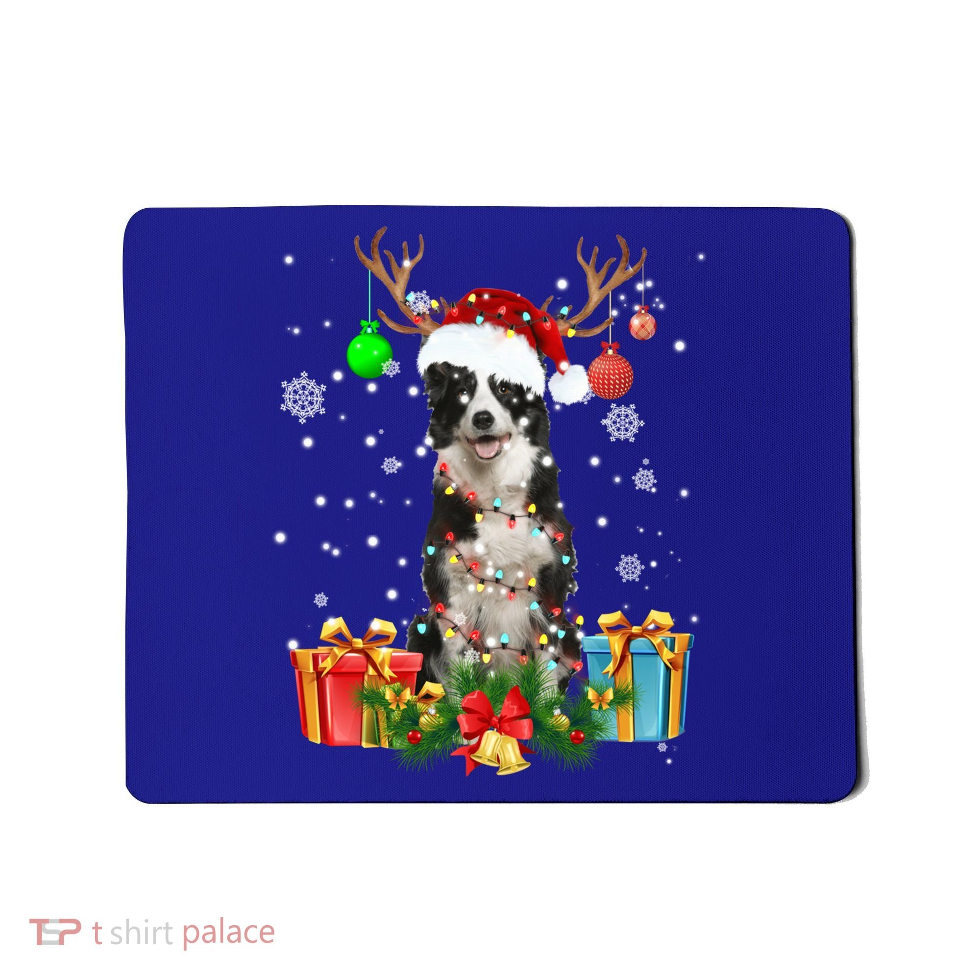 Border Collie Dog Tree Christmas Lights Ugly Xmas Sweater Gift Mousepad