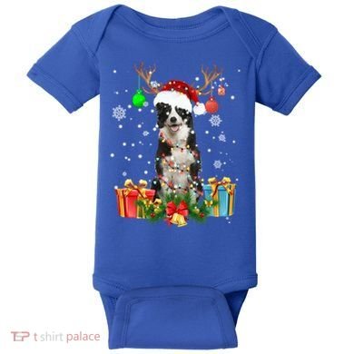 Border Collie Dog Tree Christmas Lights Ugly Xmas Sweater Gift Baby Bodysuit