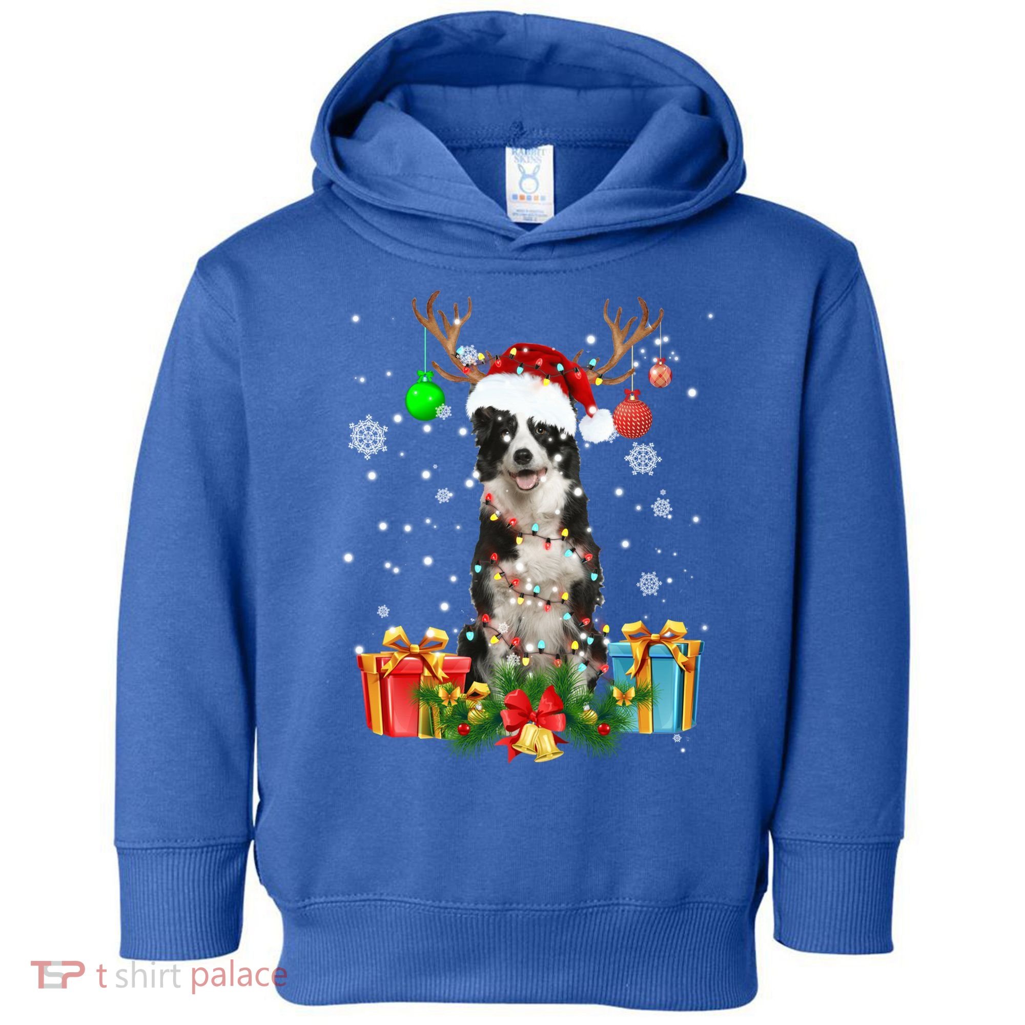Border Collie Dog Tree Christmas Lights Ugly Xmas Sweater Gift Toddler Hoodie
