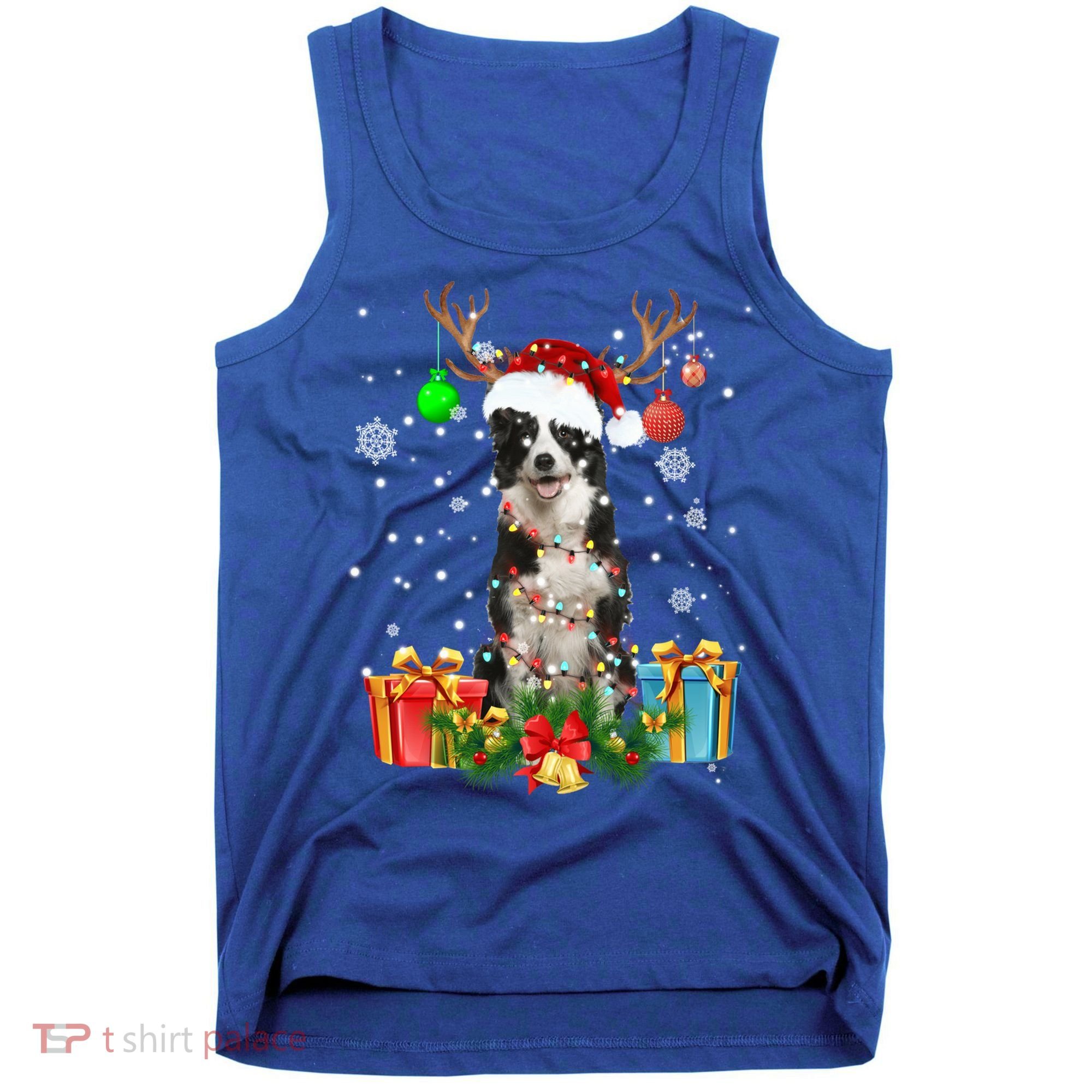 Border Collie Dog Tree Christmas Lights Ugly Xmas Sweater Gift Tank Top