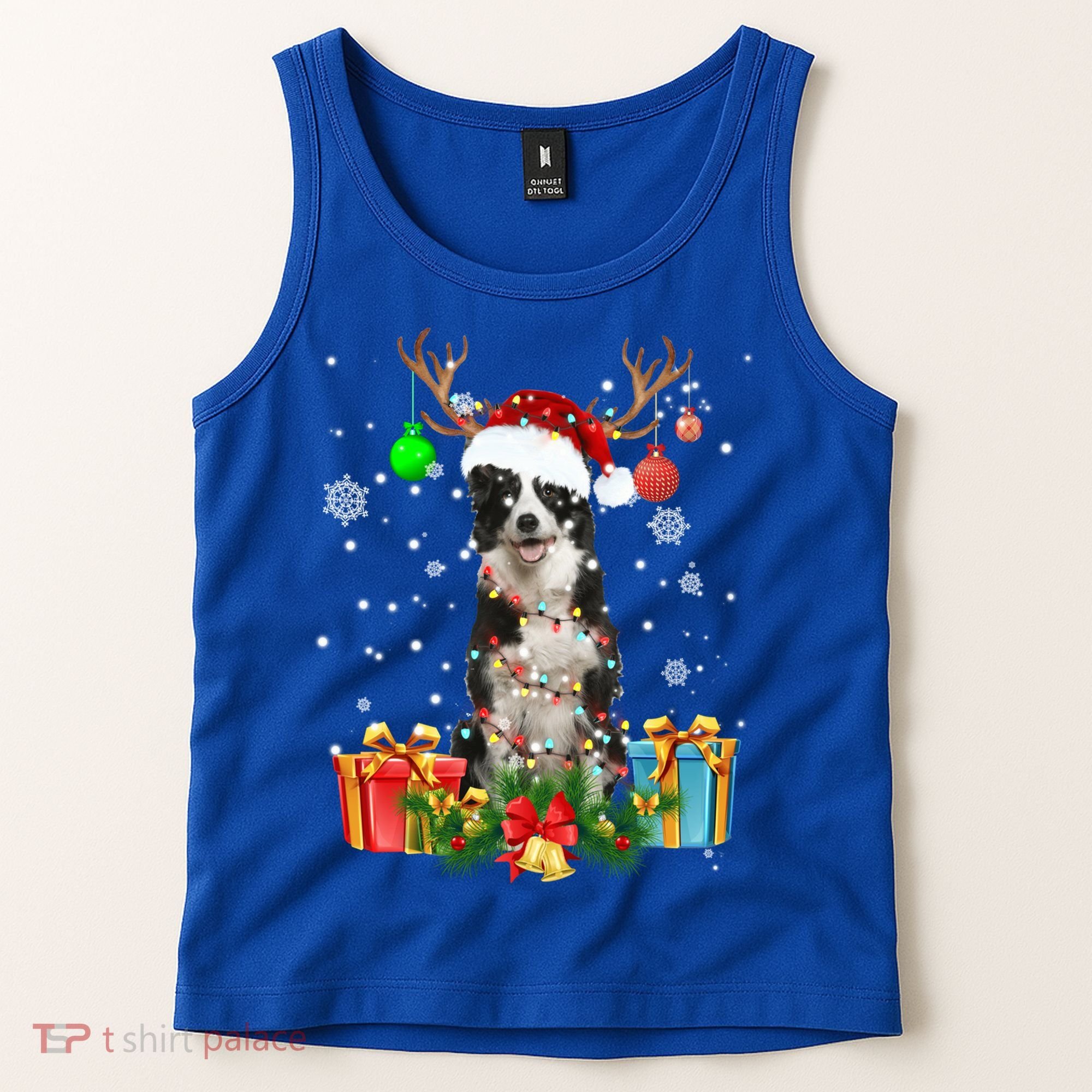 Border Collie Dog Tree Christmas Lights Ugly Xmas Sweater Gift Tank Top