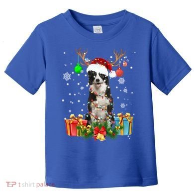 Border Collie Dog Tree Christmas Lights Ugly Xmas Sweater Gift Toddler T-Shirt
