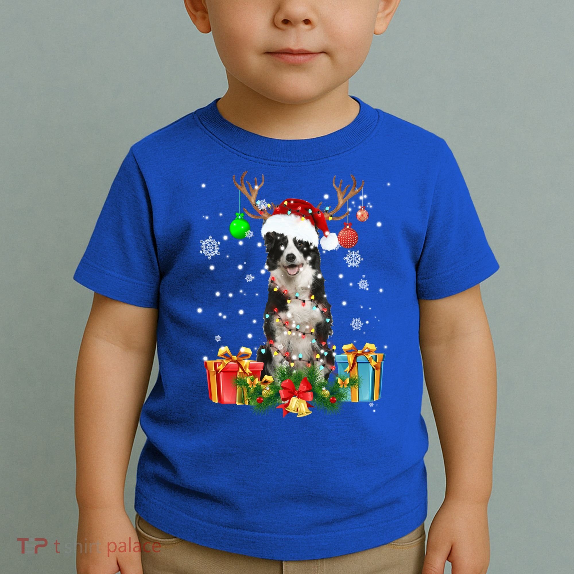 Border Collie Dog Tree Christmas Lights Ugly Xmas Sweater Gift Toddler T-Shirt