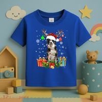Border Collie Dog Tree Christmas Lights Ugly Xmas Sweater Gift Toddler T-Shirt thumb 3