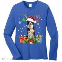 Border Collie Dog Tree Christmas Lights Ugly Xmas Sweater Gift Women's Long Sleeve Shirt thumb 0