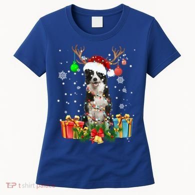 Border Collie Dog Tree Christmas Lights Ugly Xmas Sweater Gift Women's T-Shirt