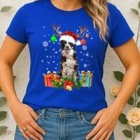 Border Collie Dog Tree Christmas Lights Ugly Xmas Sweater Gift Women's T-Shirt thumb 2