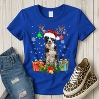 Border Collie Dog Tree Christmas Lights Ugly Xmas Sweater Gift Women's T-Shirt thumb 3