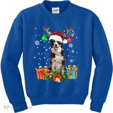 Border Collie Dog Tree Christmas Lights Ugly Xmas Sweater Gift Kids Sweatshirt
