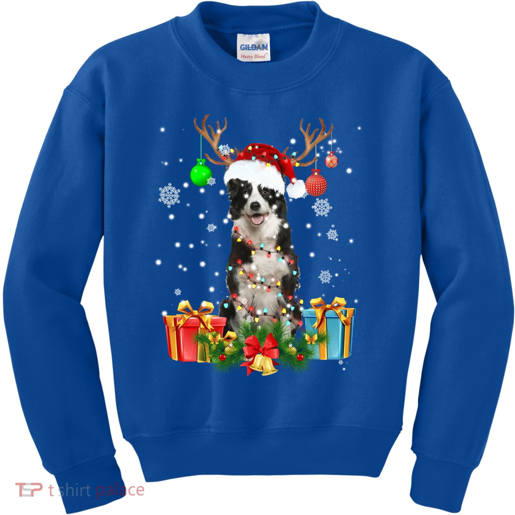 Border Collie Dog Tree Christmas Lights Ugly Xmas Sweater Gift Kids Sweatshirt
