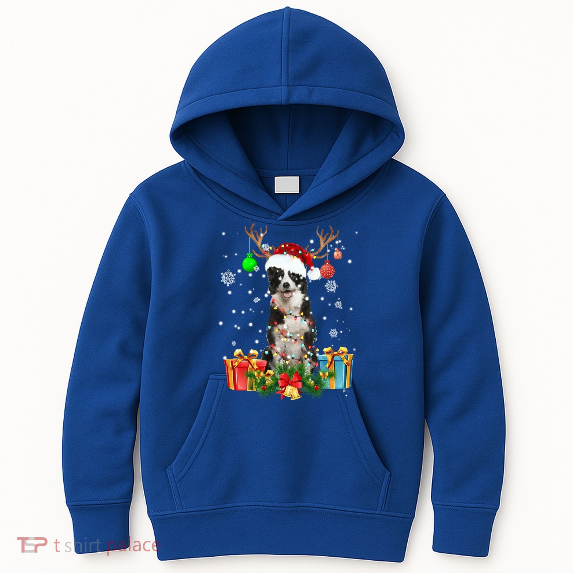 Border Collie Dog Tree Christmas Lights Ugly Xmas Sweater Gift Kids Hoodie