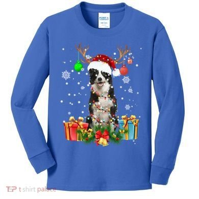 Border Collie Dog Tree Christmas Lights Ugly Xmas Sweater Gift Kids Long Sleeve Shirt