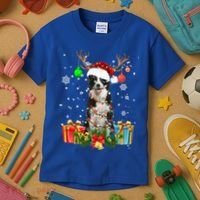 Border Collie Dog Tree Christmas Lights Ugly Xmas Sweater Gift Kids T-Shirt thumb 3