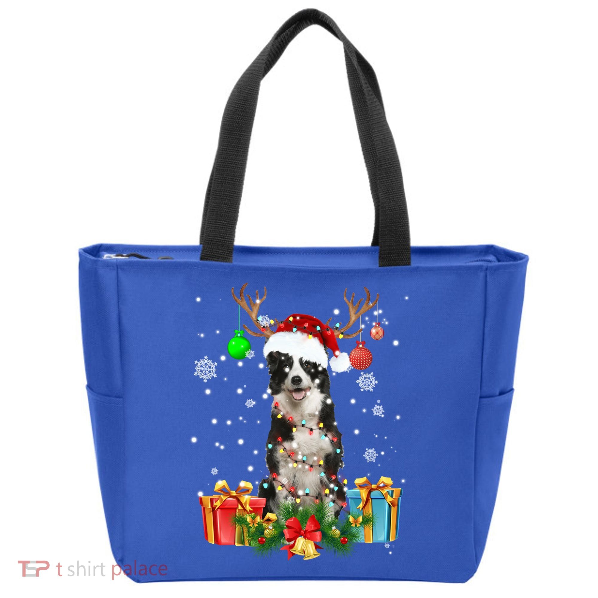 Border Collie Dog Tree Christmas Lights Ugly Xmas Sweater Gift Tote Bag