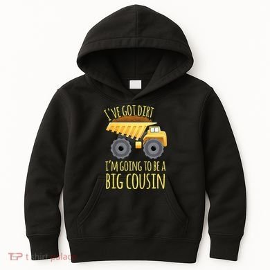 Big Cousin Digger Construction Design For Pregnancy Reveal Kids Hoodie
