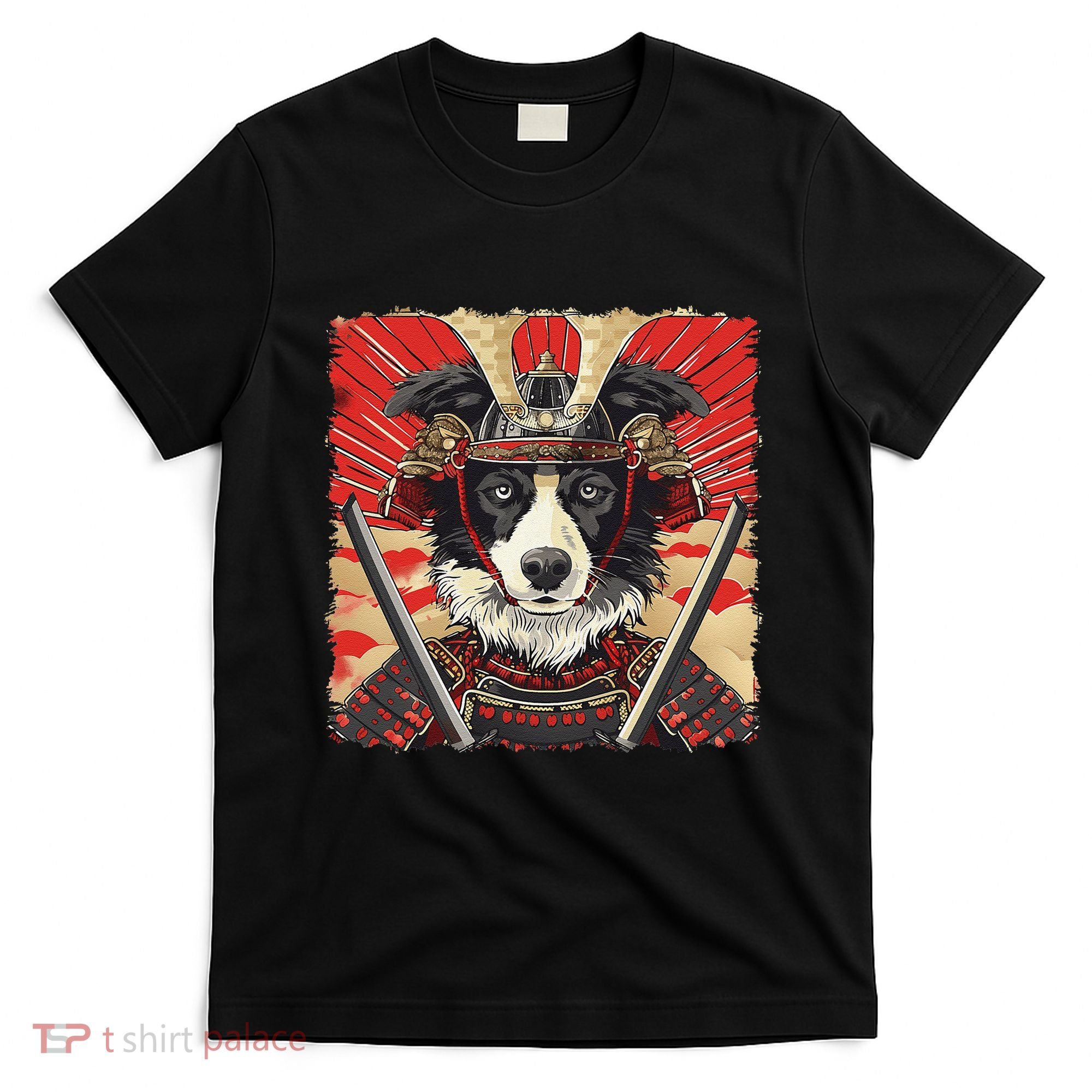 Border Collie Dog Japanese Art Samurai Ukiyo.E Vintage T-Shirt