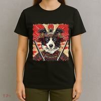 Border Collie Dog Japanese Art Samurai Ukiyo.E Vintage T-Shirt thumb 4