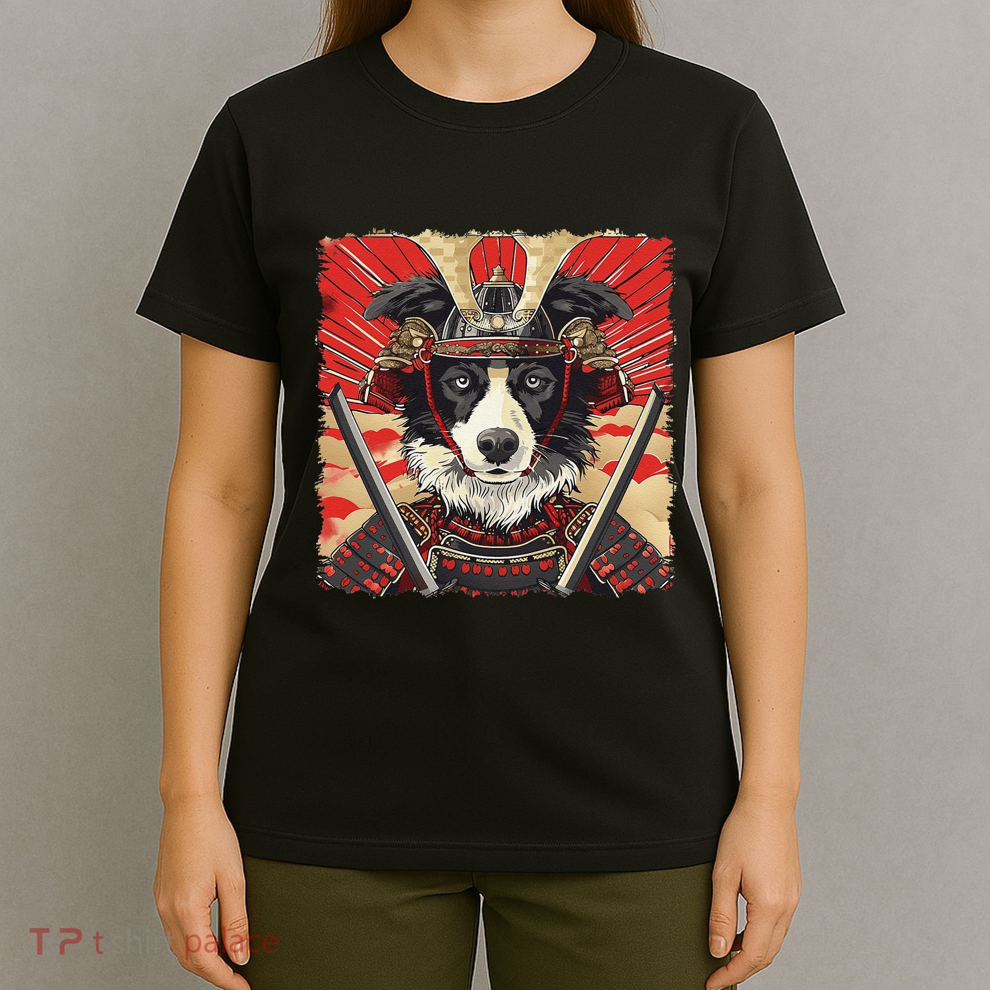 Border Collie Dog Japanese Art Samurai Ukiyo.E Vintage T-Shirt