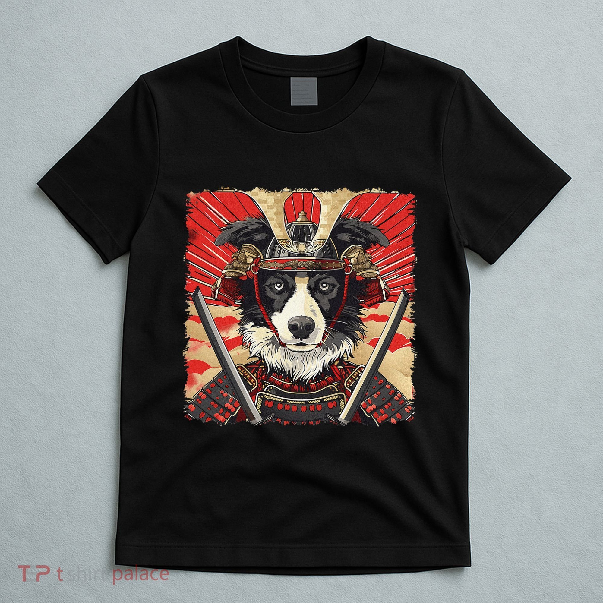 Border Collie Dog Japanese Art Samurai Ukiyo.E Vintage T-Shirt