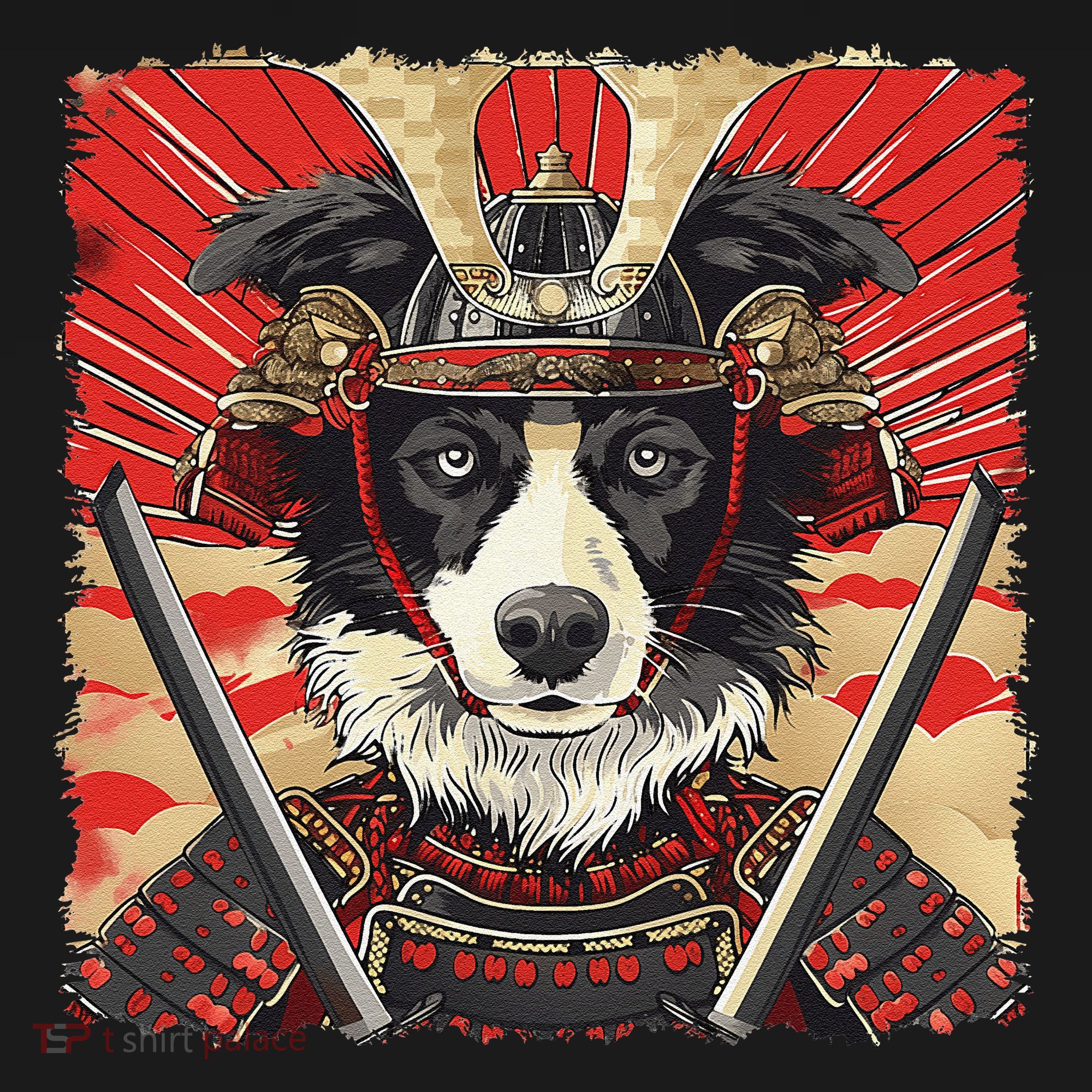 Border Collie Dog Japanese Art Samurai Ukiyo.E Vintage T-Shirt