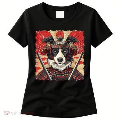 Border Collie Dog Japanese Art Samurai Ukiyo.E Vintage Women's T-Shirt